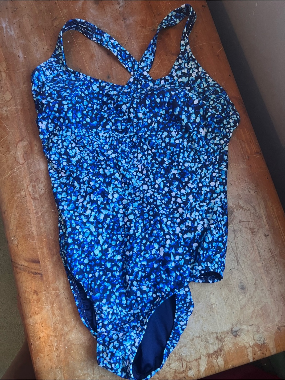 Lands' End Blue Multi Speckled Cross-Back One-Piece Swimsuit